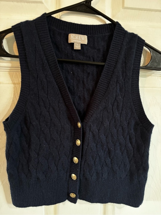 J. Crew Sweaters - J. Crew Navy Cable-Knit Cashmere Button Vest with Gold-Tone Buttons